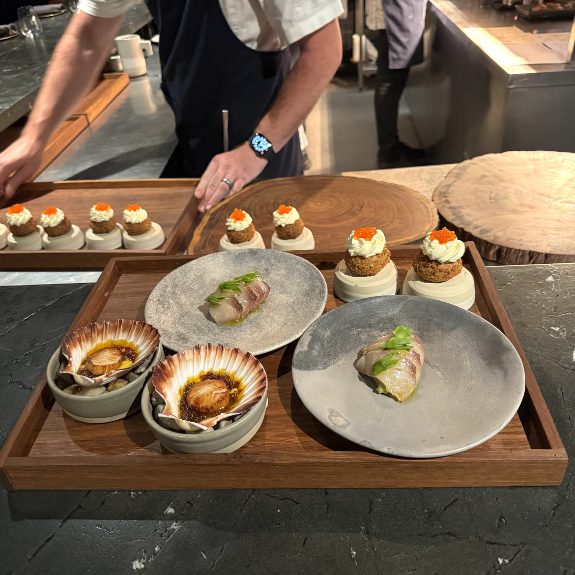 An array of tasters at a restaurant.